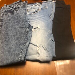 3 Pairs of Junior Jeans Size 7 - Blue, Light Blue, Black